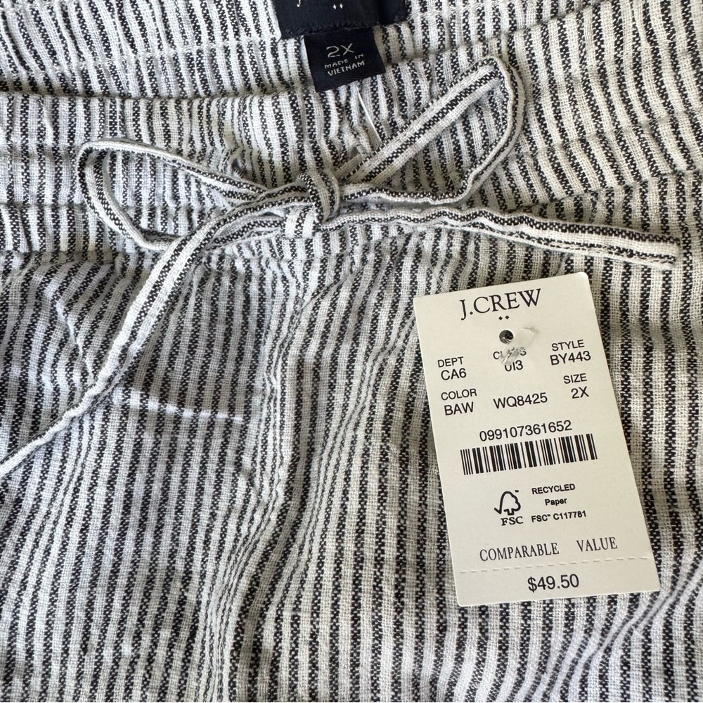 J. Crew Drawstring Linen Black and White Striped Shorts - Picture 9 of 12